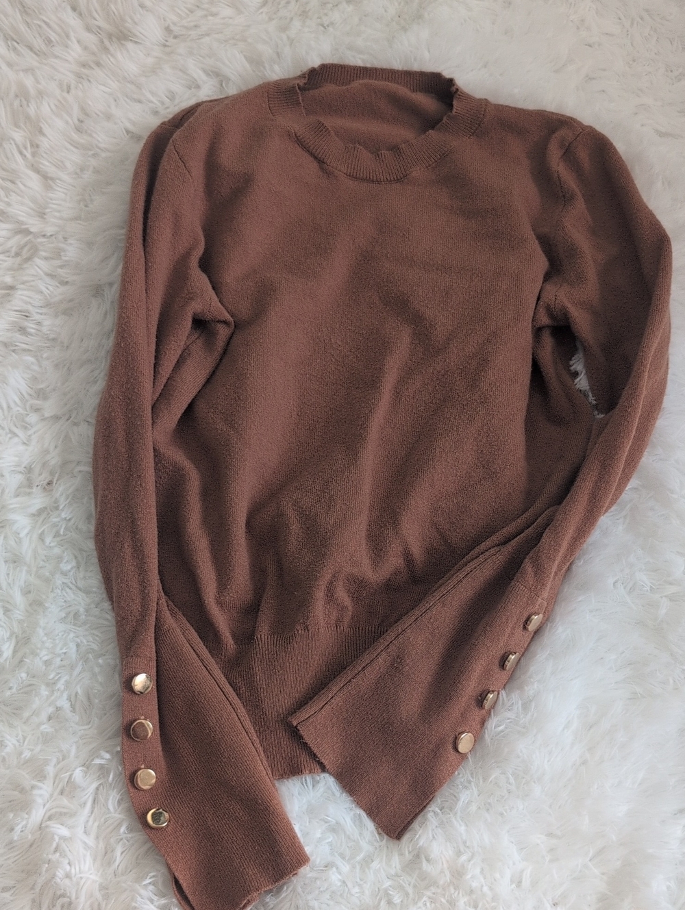 Brown Button-Cuff Women's Sweater